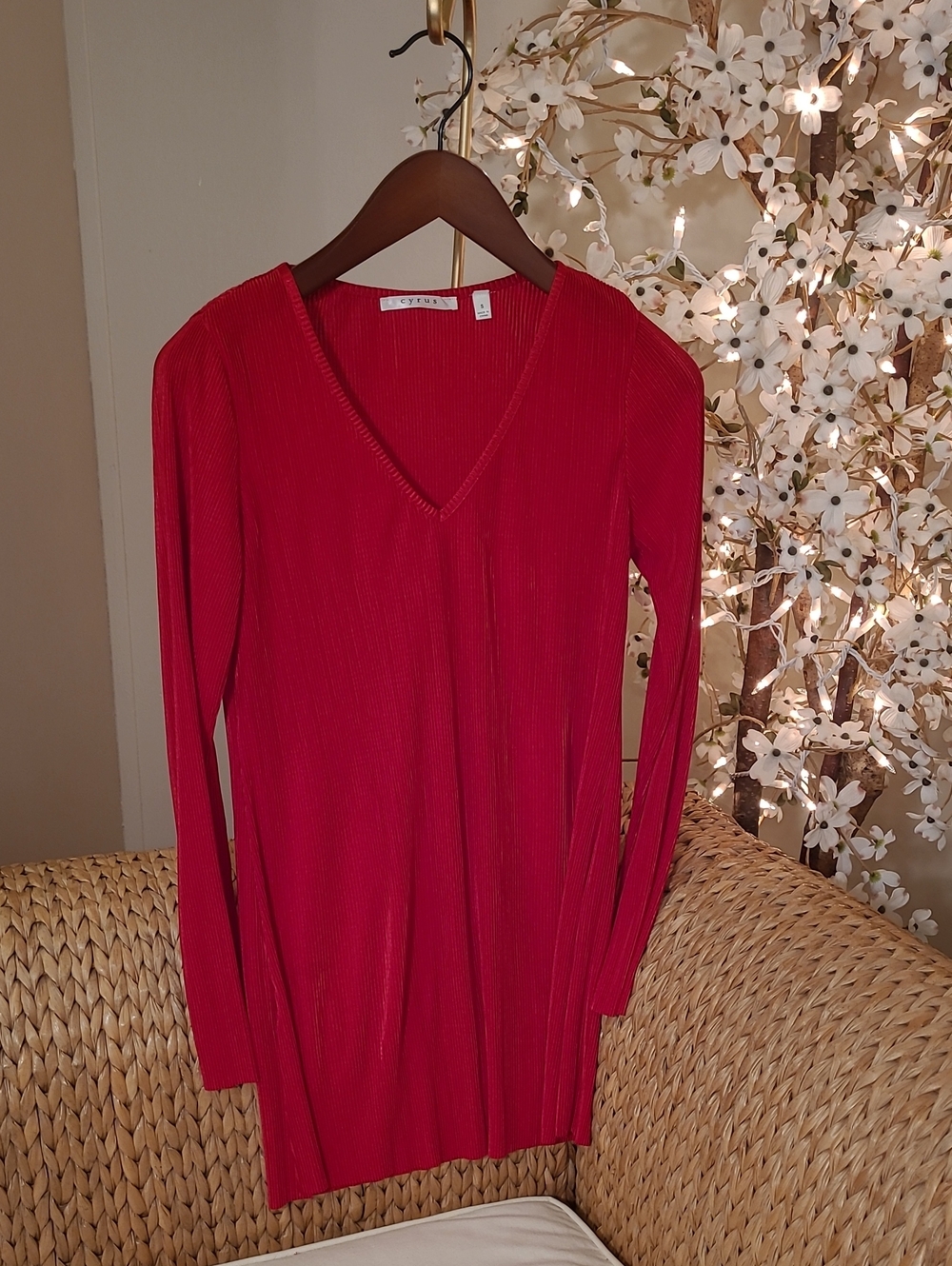 Christmas Red Ribbed Tunic Blouse